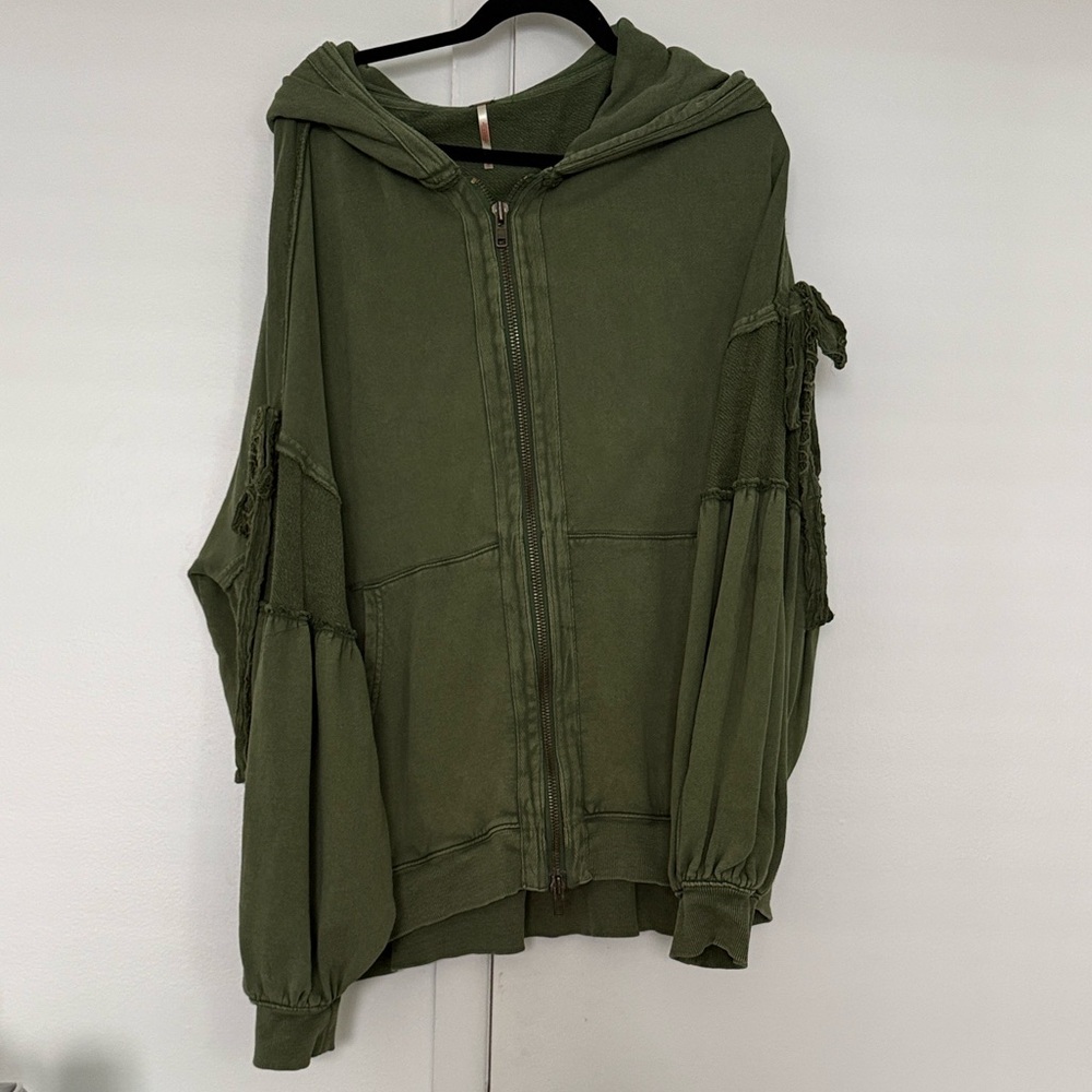 Free People Green Hooded Zip-Up Jacket